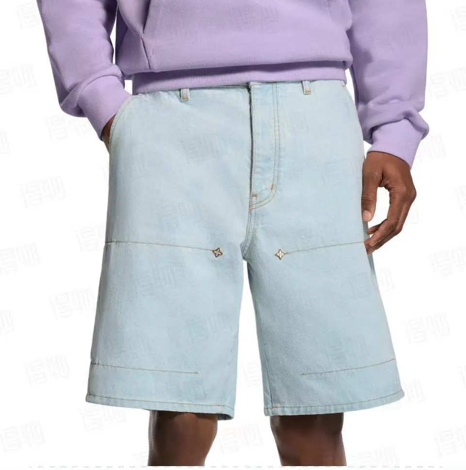 Louis Vuitton/Louis Vuitton logo embroidered rivet five-point denim shorts